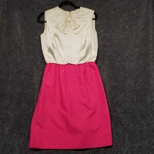 Neiman Marcus Ivory and Fuchsia Midi Dress